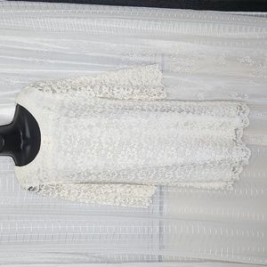 Vintage 60's 70's Boho Hippie White Lace Wedding Mini Dress W/ Bell Sleeves Sz11